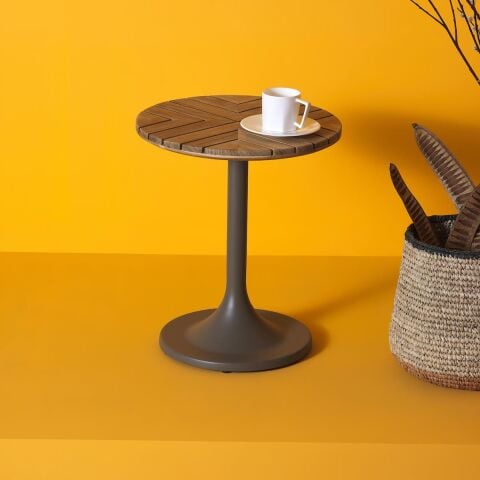 WO Pablo Sehpa Ø 40 Taupe Alüminyum/Teak