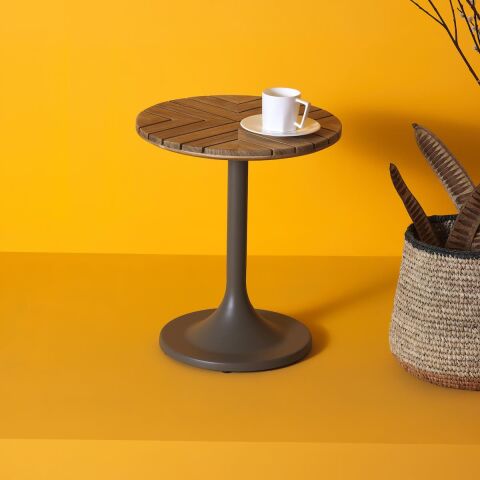 WO Pablo Sehpa Ø 40 Taupe Alüminyum/Teak