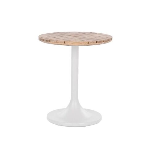 WO Pablo Sehpa Ø 40 Beyaz Alüminyum/Teak