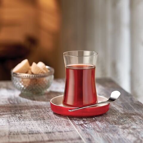 İstanbul Tiryaki Kırmızı Çay Bardağı Seti 6 lı