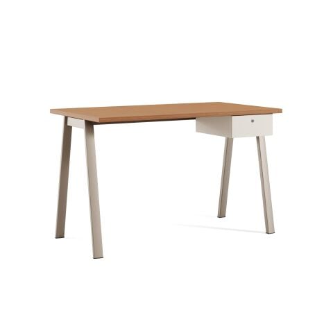 Alfa Çalışma Masası 120x70 Laminat Anigre Tabla Lake Çekmece Metal Gri Ayak