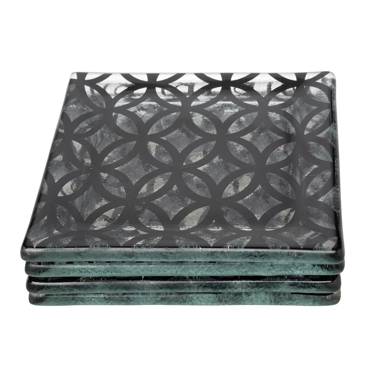Geo Desen Cam Bardak Altlığı 4'lü Set 10x10 Cm