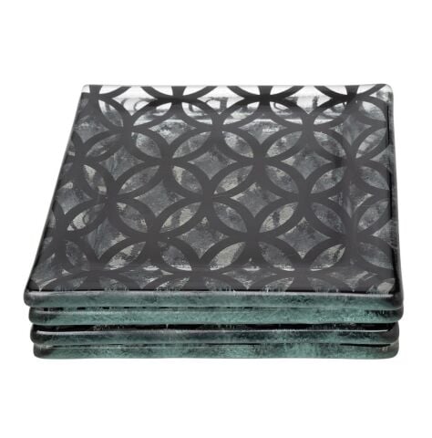 Geo Desen Cam Bardak Altlığı 4'lü Set 10x10 Cm