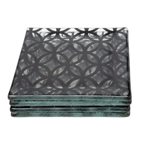 Geo Desen Cam Bardak Altlığı 4'lü Set 10x10 Cm