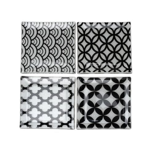 Geo Desen Cam Bardak Altlığı 4'lü Set 10x10 Cm