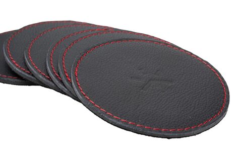 Min Bardak Altlığı 6'lı Siyah Deri