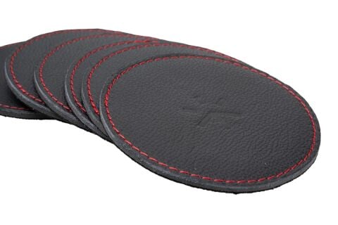 Min Bardak Altlığı 6'lı Siyah Deri