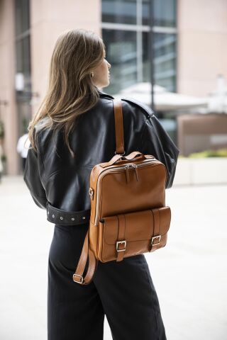 Molde Deri Laptop&Sırt Çantası Taba