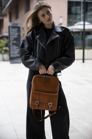 Molde Deri Laptop&Sırt Çantası Taba