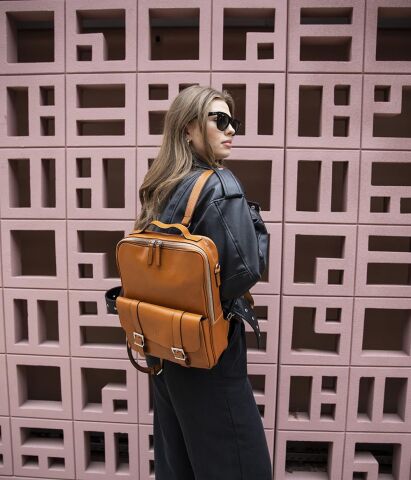 Molde Deri Laptop&Sırt Çantası Taba