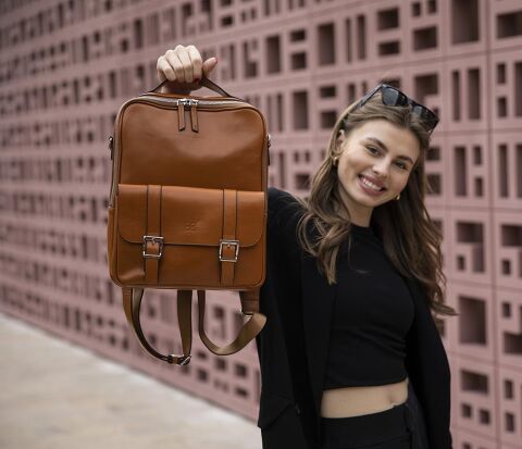 Molde Deri Laptop&Sırt Çantası Taba