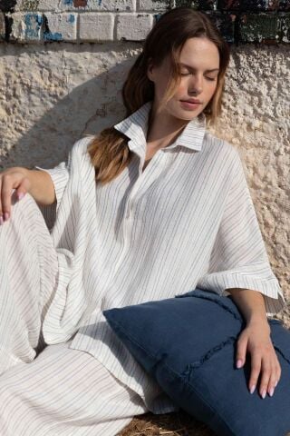 LARIN KISA KOLLU ÜST, Renk:KREM-SOMONBeden:L-XL