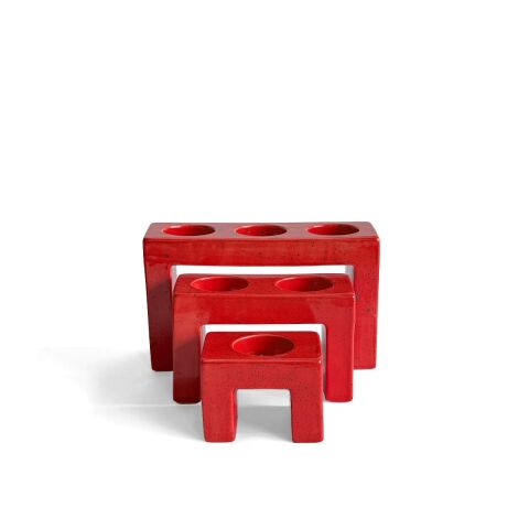 Pare Seramik 3'lü Mumluk Seti Kırmızı