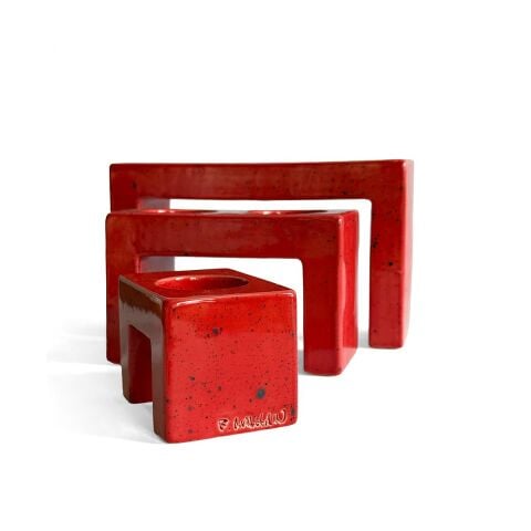 Pare Seramik 3'lü Mumluk Seti Kırmızı