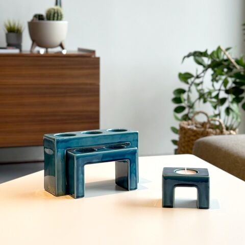 Pare Seramik 3'lü Mumluk Seti Yeşil