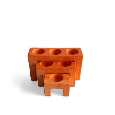 Pare Seramik 3'lü Mumluk Seti Turuncu