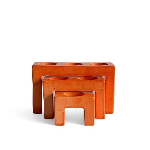 Pare Seramik 3'lü Mumluk Seti Turuncu