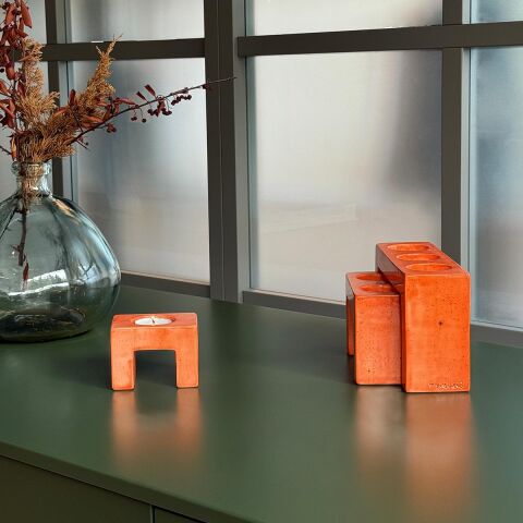 Pare Seramik 3'lü Mumluk Seti Turuncu