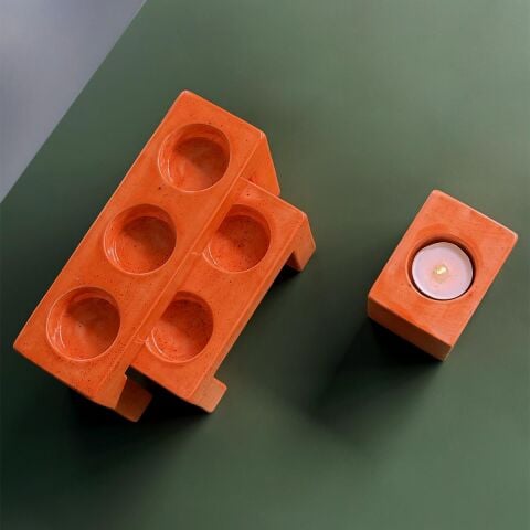 Pare Seramik 3'lü Mumluk Seti Turuncu