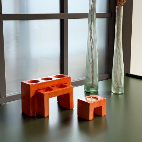 Pare Seramik 3'lü Mumluk Seti Turuncu