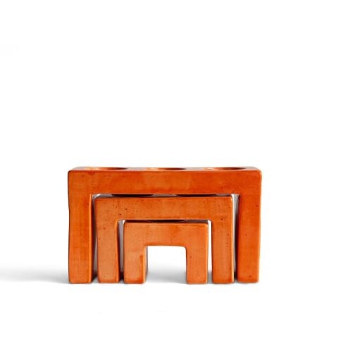 Pare Seramik 3'lü Mumluk Seti Turuncu