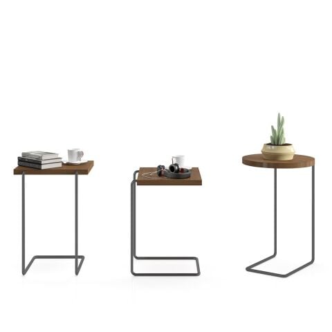 Bremen Zigon Sehpa 3'lü Set Desensiz Smoked Meşe Epoksi Ayak