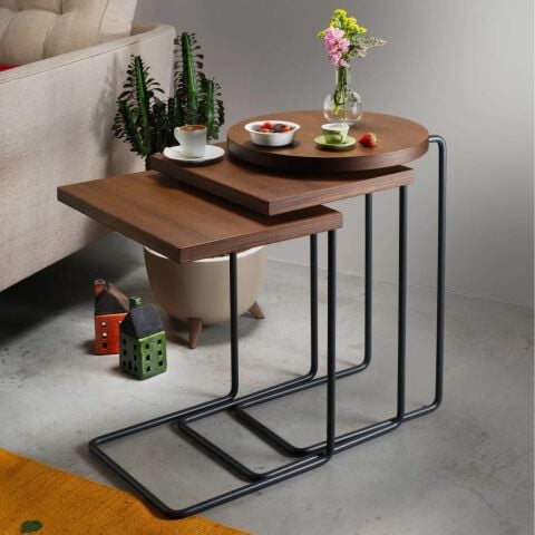 Bremen Zigon Sehpa 3'lü Set Desensiz Smoked Meşe Epoksi Ayak